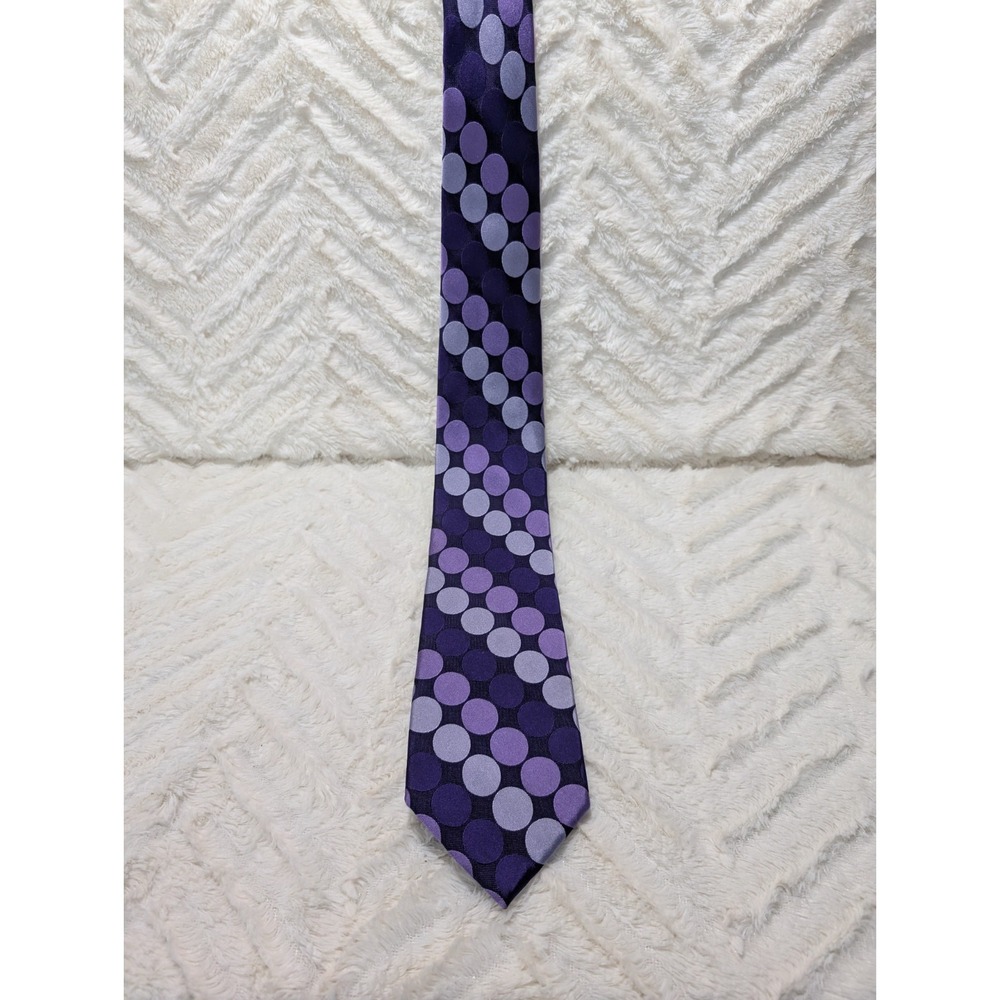 Michael Kors‎ Purple Silver Geometric Circles Silk Necktie Tie